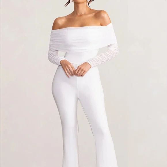 Dress Ruched Mesh Bardot Jumpsuit Club L London Pants Jumpsuits